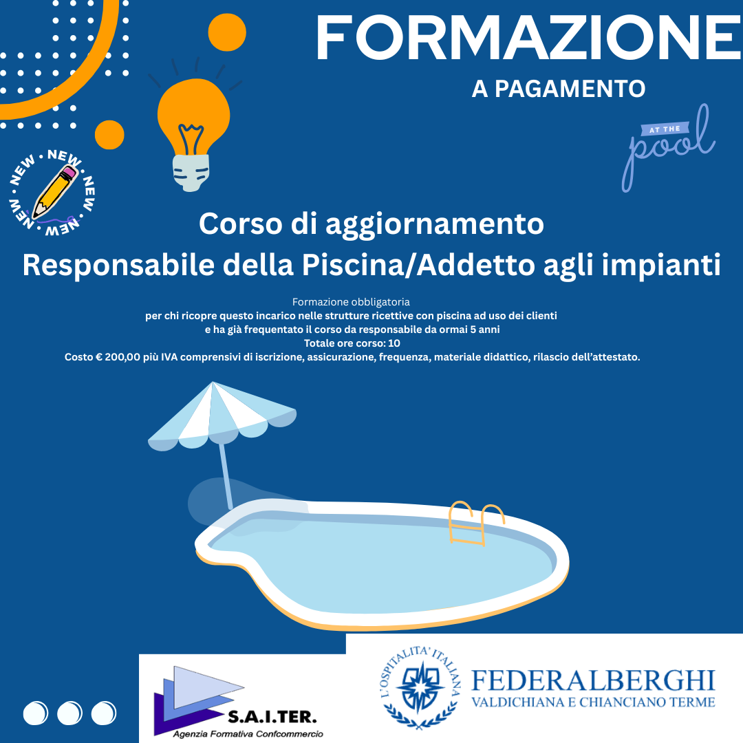 Corso di aggiornamento  Responsabile della Piscina/Addetto agli impianti a pagamento